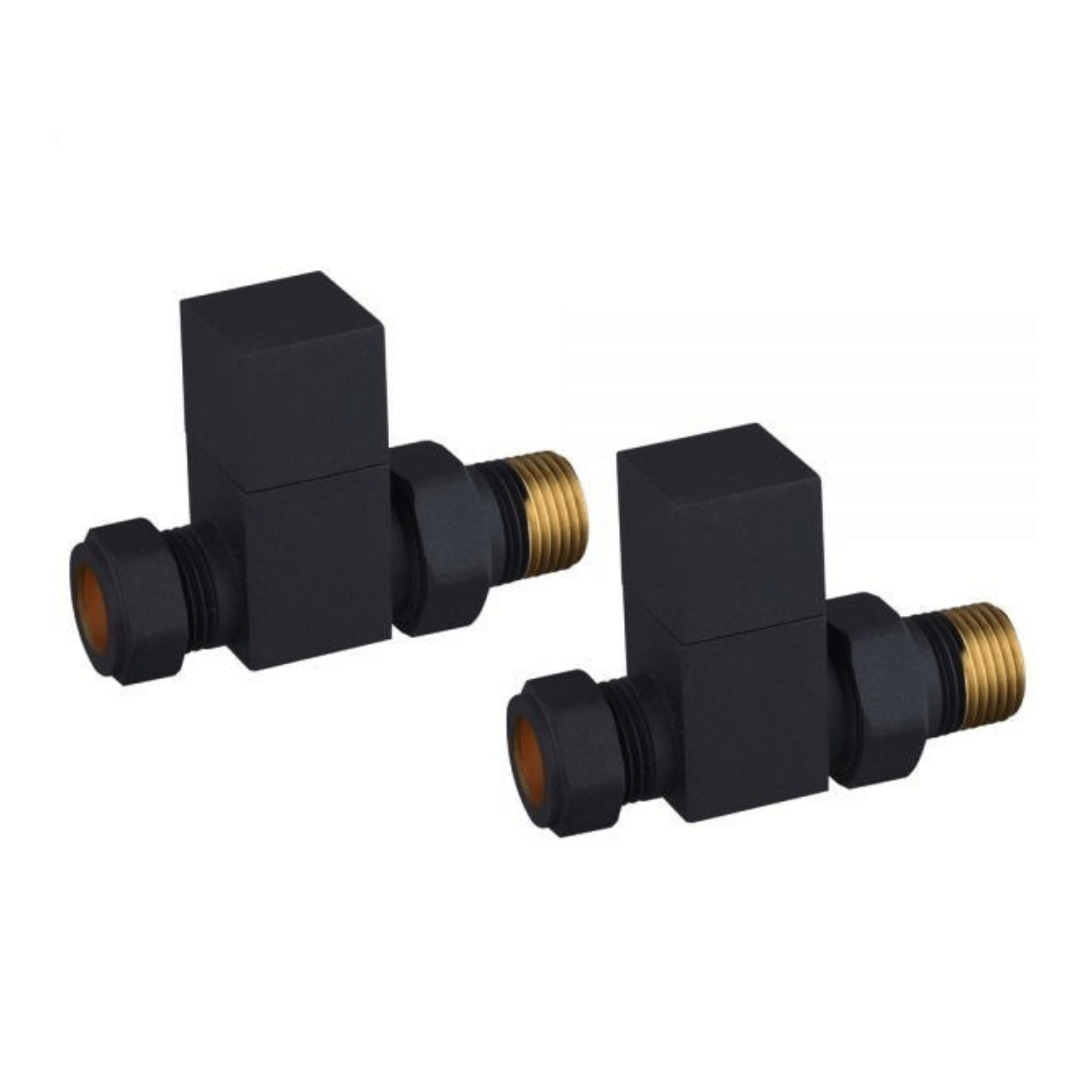DQ Essential Manual Square Radiator Valves - Straight - Black - E-SQ-ST-B