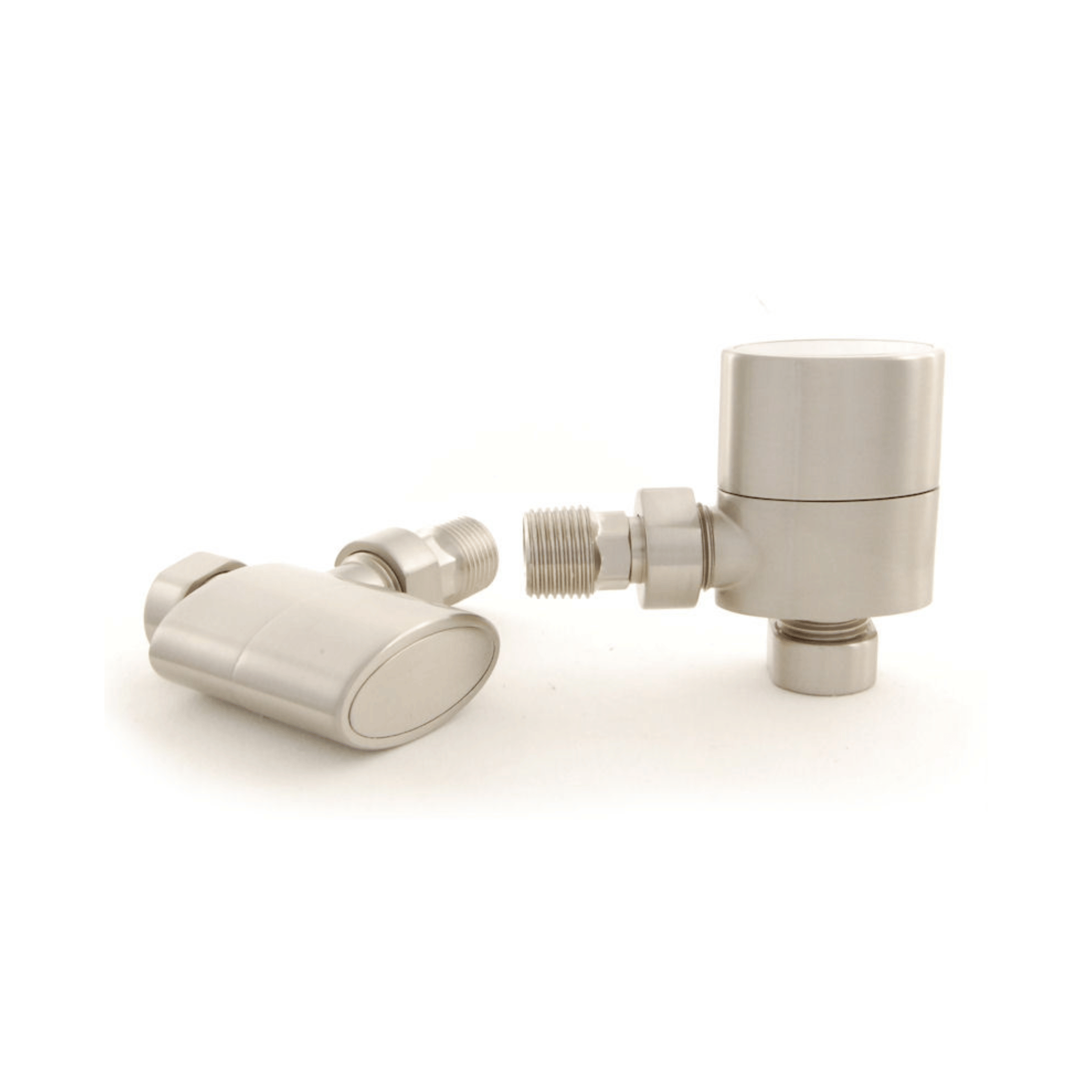 DQ Jupiter Luxury Manual Radiator Valves - Angled - Brushed Nickel - JUP-BN