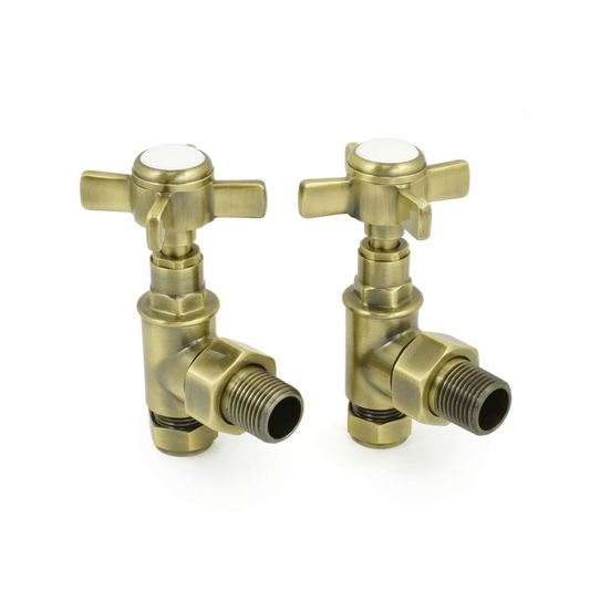 DQ Valo Luxury Manual Radiator Valves - Angled - Antique Brass - VALO-ANG-AB