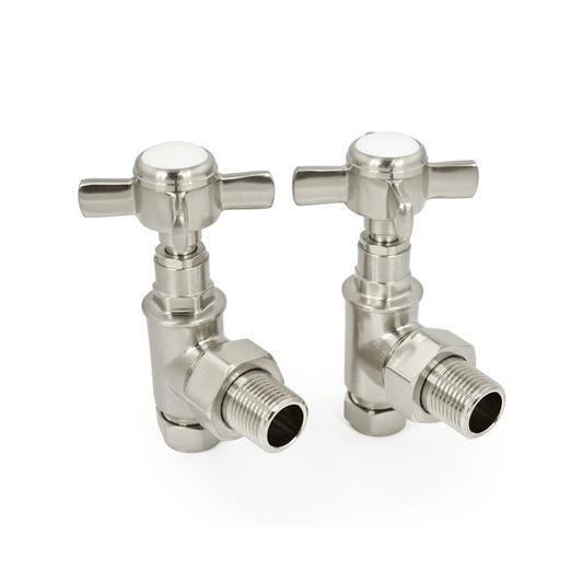 DQ Valo Luxury Manual Radiator Valves - Angled - Brushed Nickel - VALO-ANG-BN