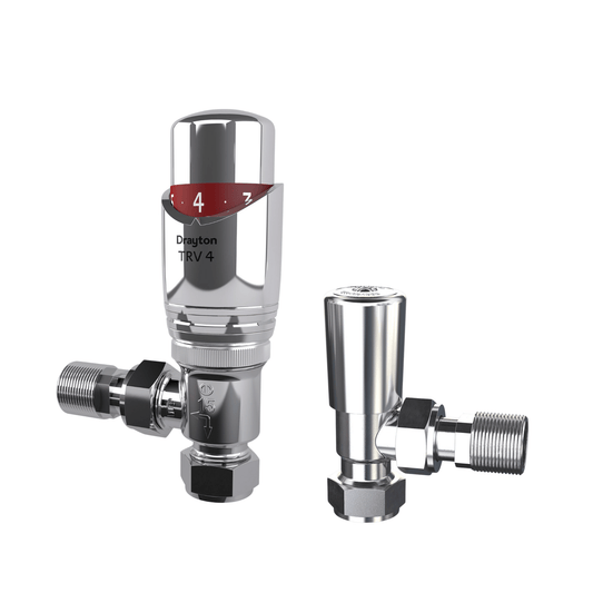 Drayton TRV4 Chrome & Lockshield - Angle - 15mm - Chrome - 07 05 174