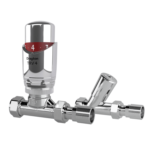 Drayton TRV4 Chrome & Lockshield - Straight - 15mm - Chrome - 07 05 175