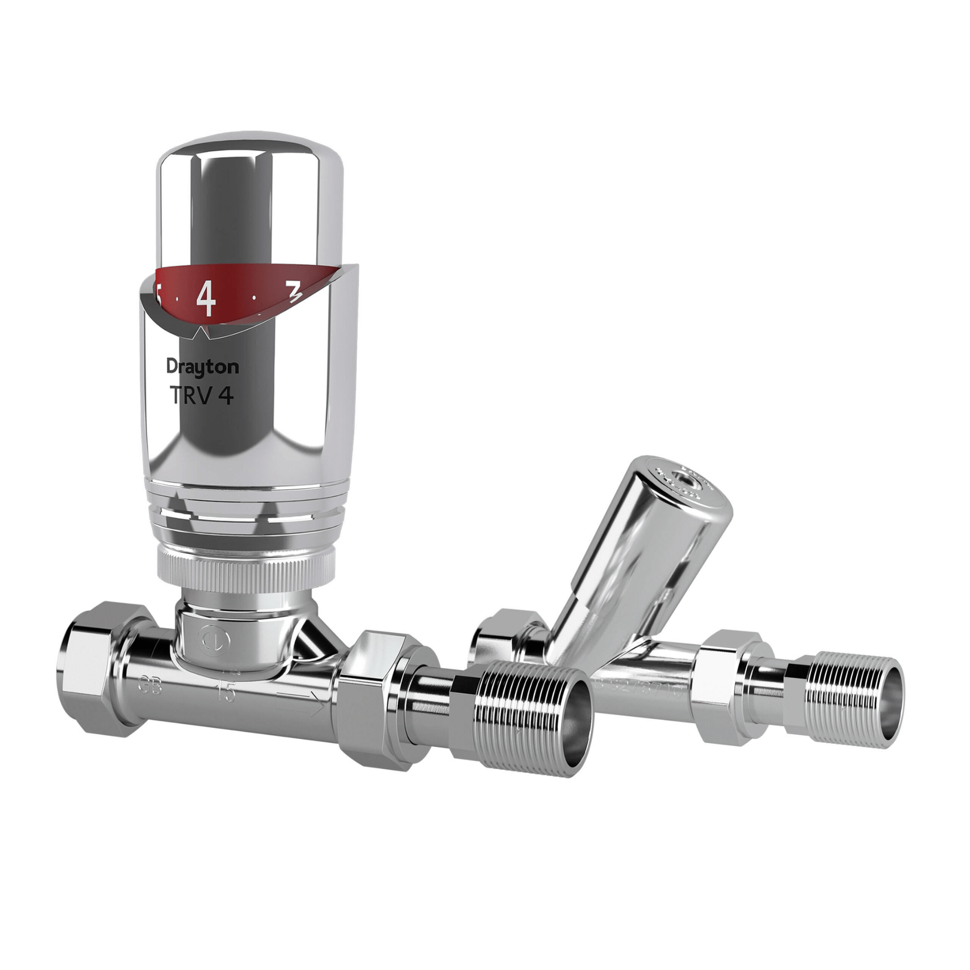 Drayton TRV4 Chrome & Lockshield - Straight - 15mm - Chrome - 07 05 175