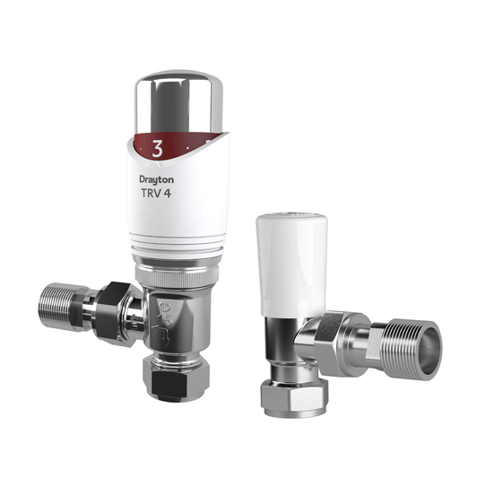 Drayton TRV4 Classic, Lockshield & 10mm Push-Fit Elbow - Angle - 15mm - 07 05 183