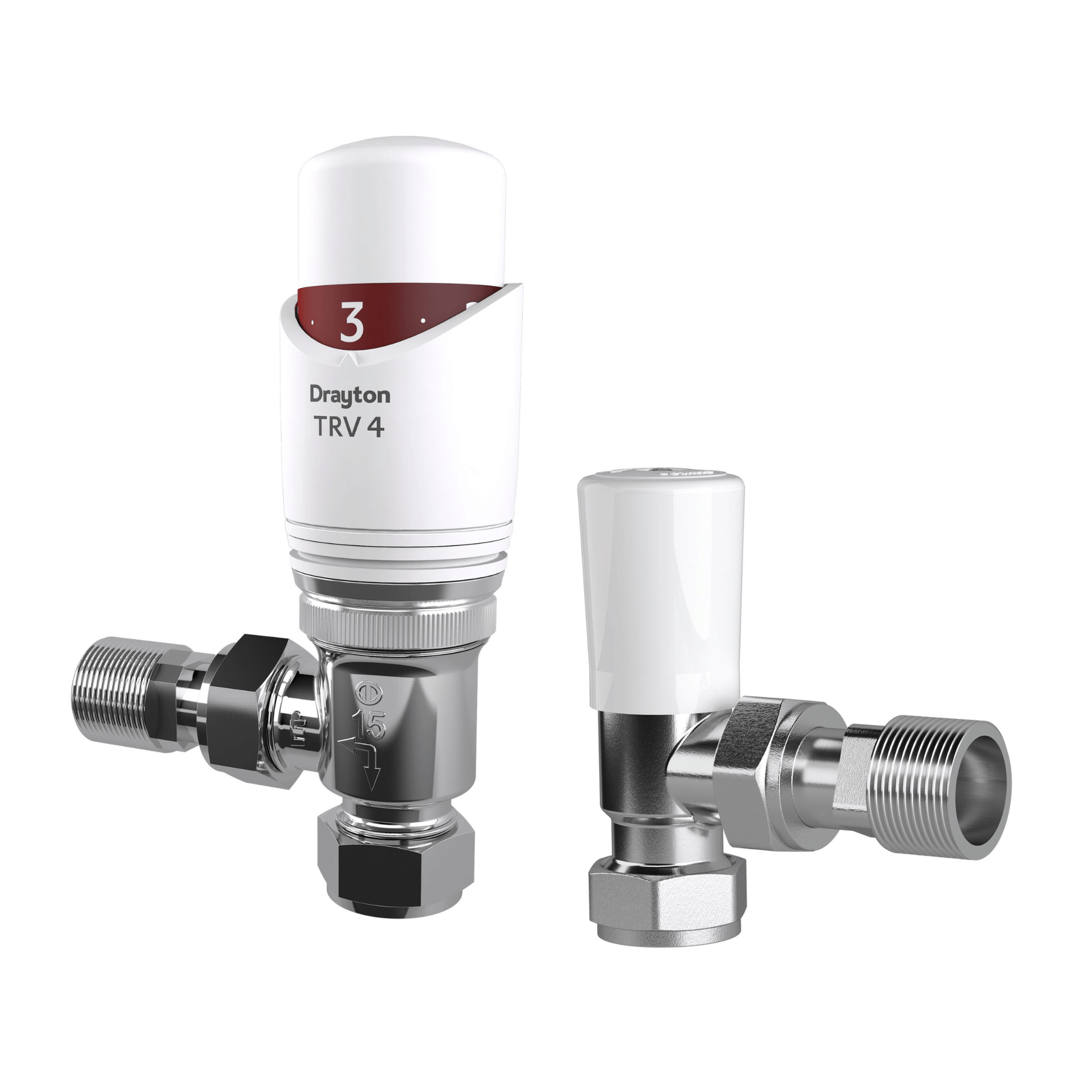 Drayton TRV4 White & Lockshield - Angle - 15mm - White - 07 07 260