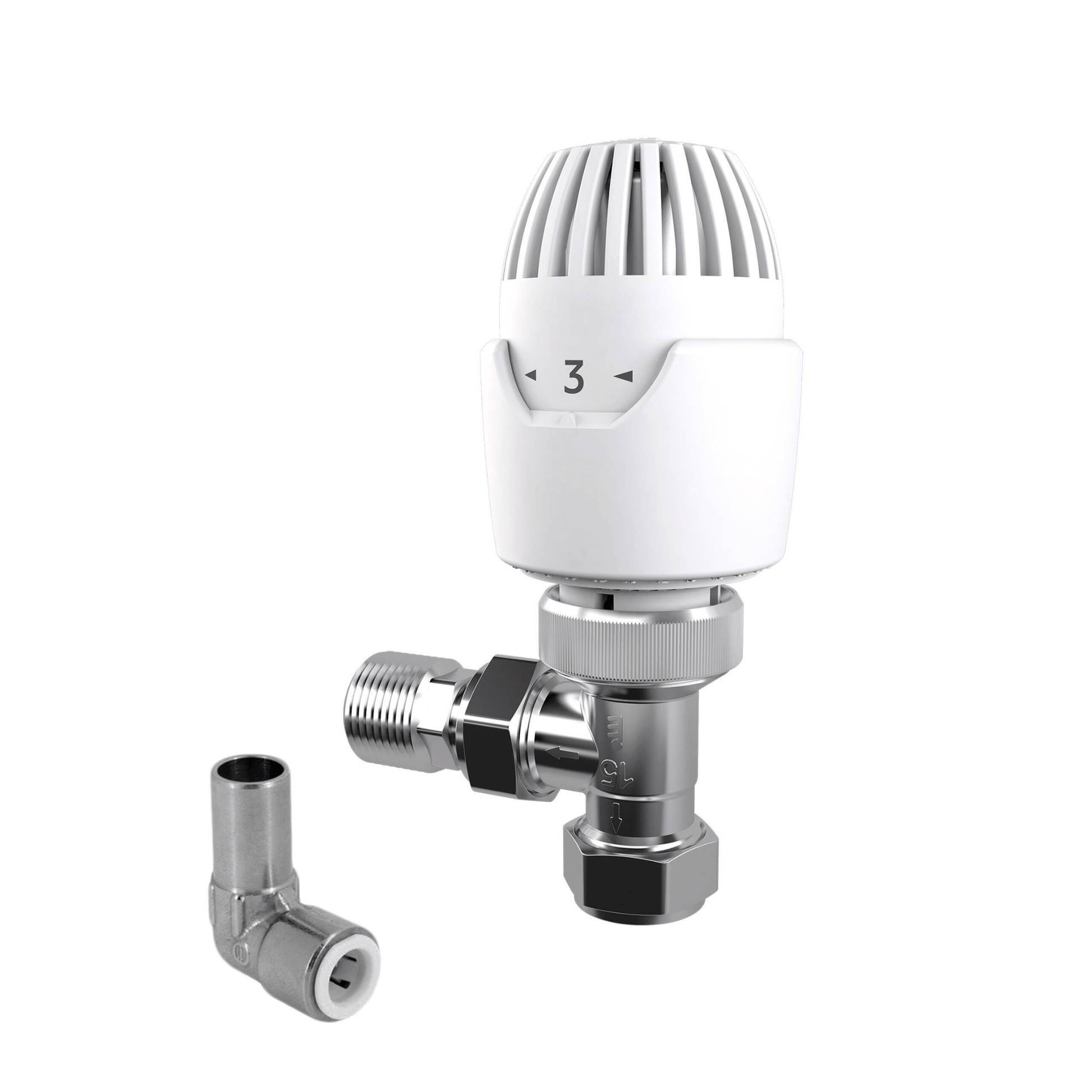 Drayton RT212 TRV with 10mm Push-Fit Elbow - Angle - 15mm - 08 09 211