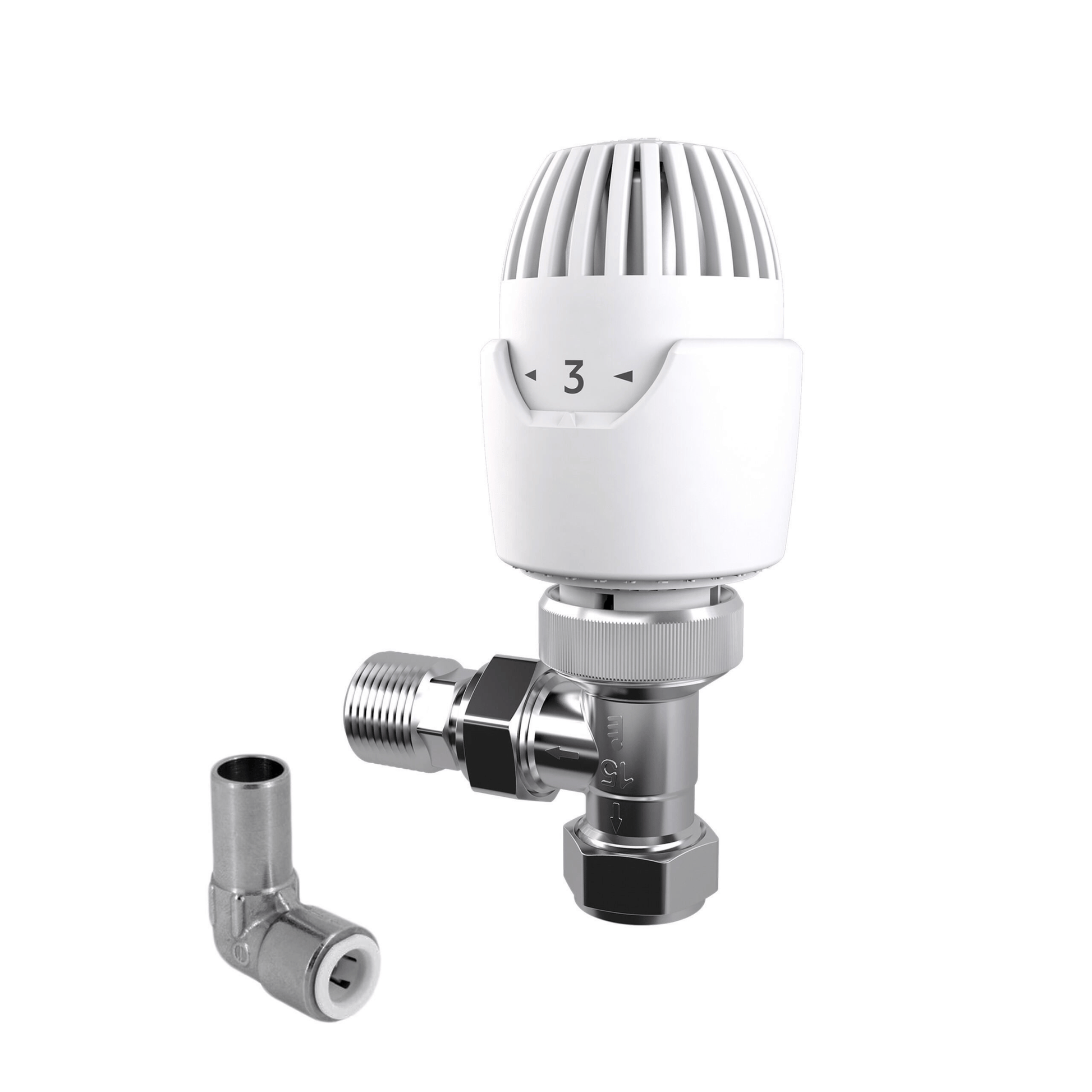 Drayton RT212 TRV with 10mm Push-Fit Elbow - Angle - 15mm - 08 09 211