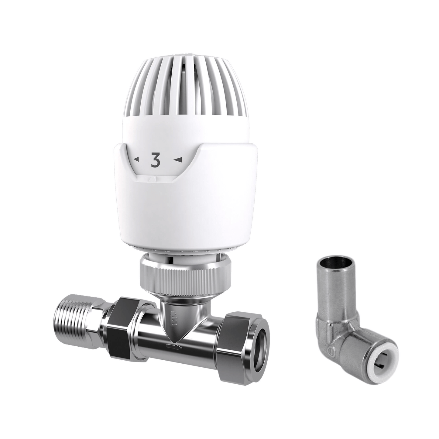 Drayton RT212 TRV with 10mm Push-Fit Elbow - Straight - 15mm - 08 09 213