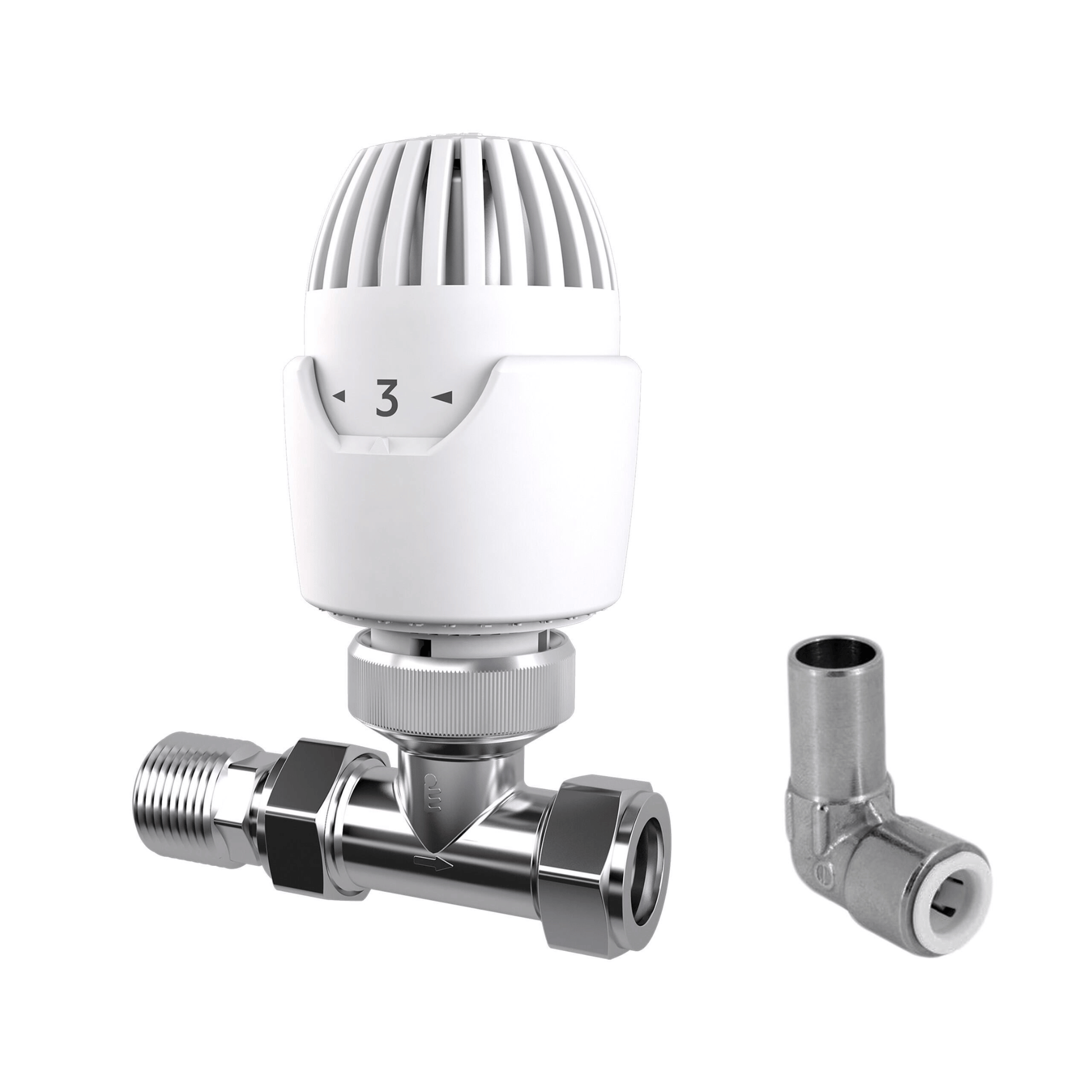 Drayton RT212 TRV with 10mm Push-Fit Elbow - Straight - 15mm - 08 09 213