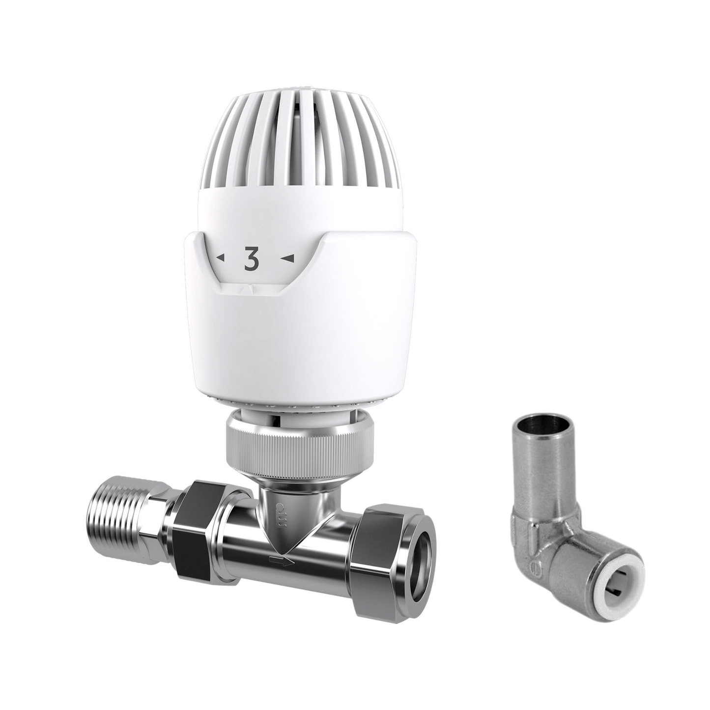 Drayton RT212 TRV with 10mm Push-Fit Elbow - Straight - 15mm - 08 09 213