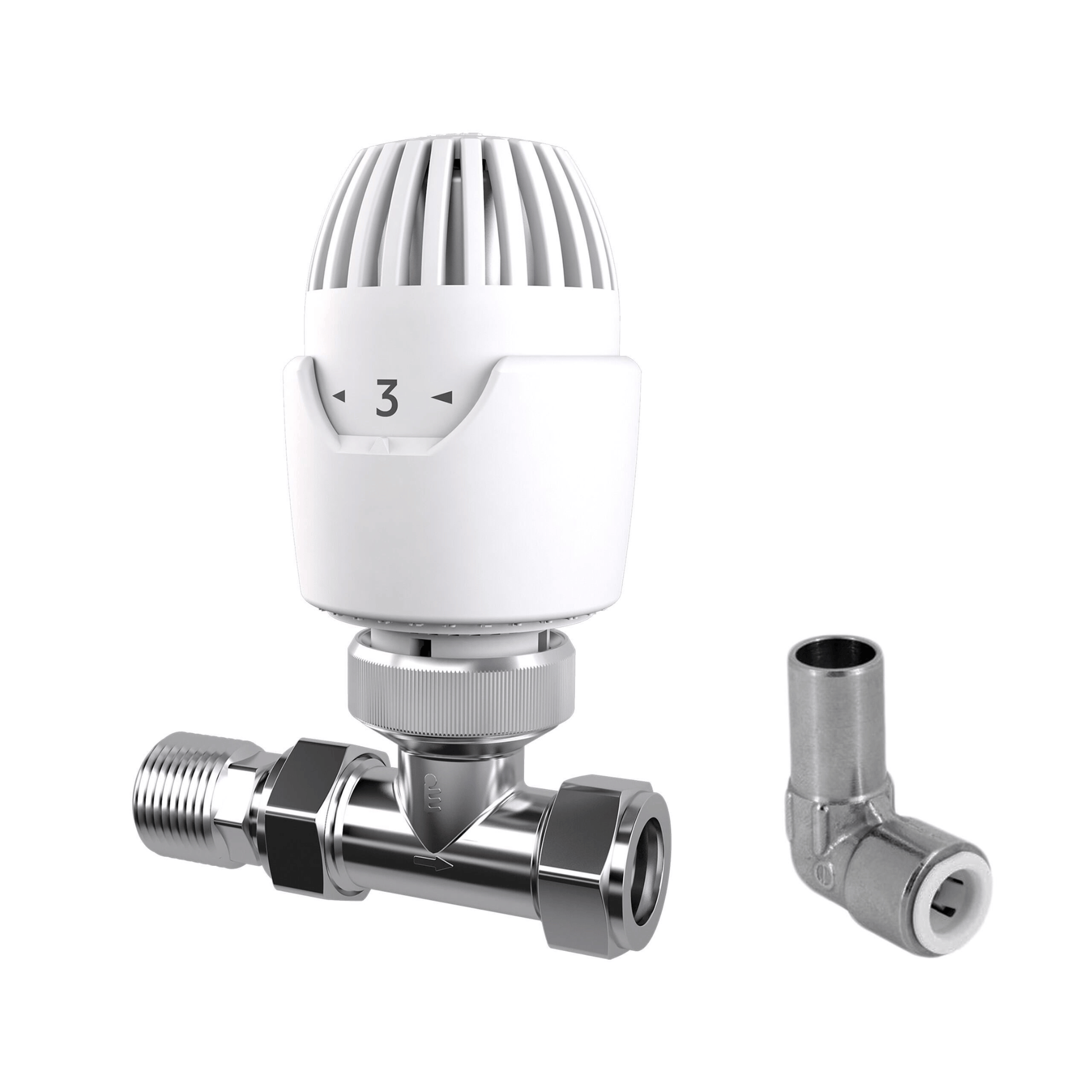 Drayton RT212 TRV with 10mm Push-Fit Elbow - Straight - 15mm - 08 09 213