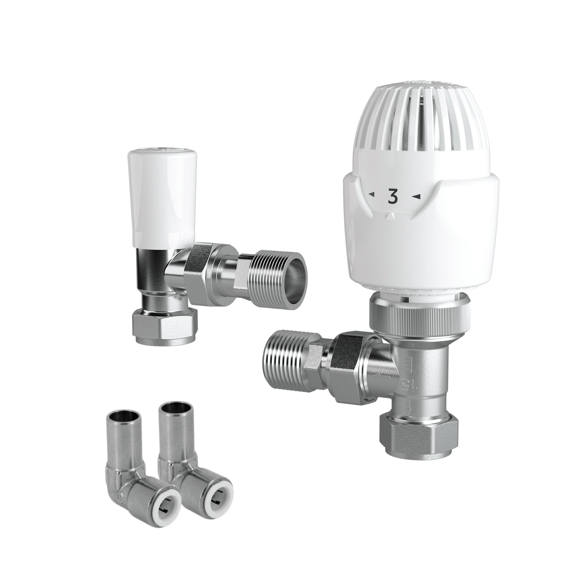 Drayton RT212 TRV, Lockshield & 10mm Push-Fit Elbow - Angle - 15mm - 08 09 263