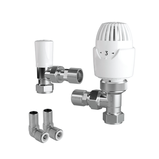 Drayton RT212 TRV, Lockshield & 10mm Push-Fit Elbow - Angle - 15mm - 08 09 263