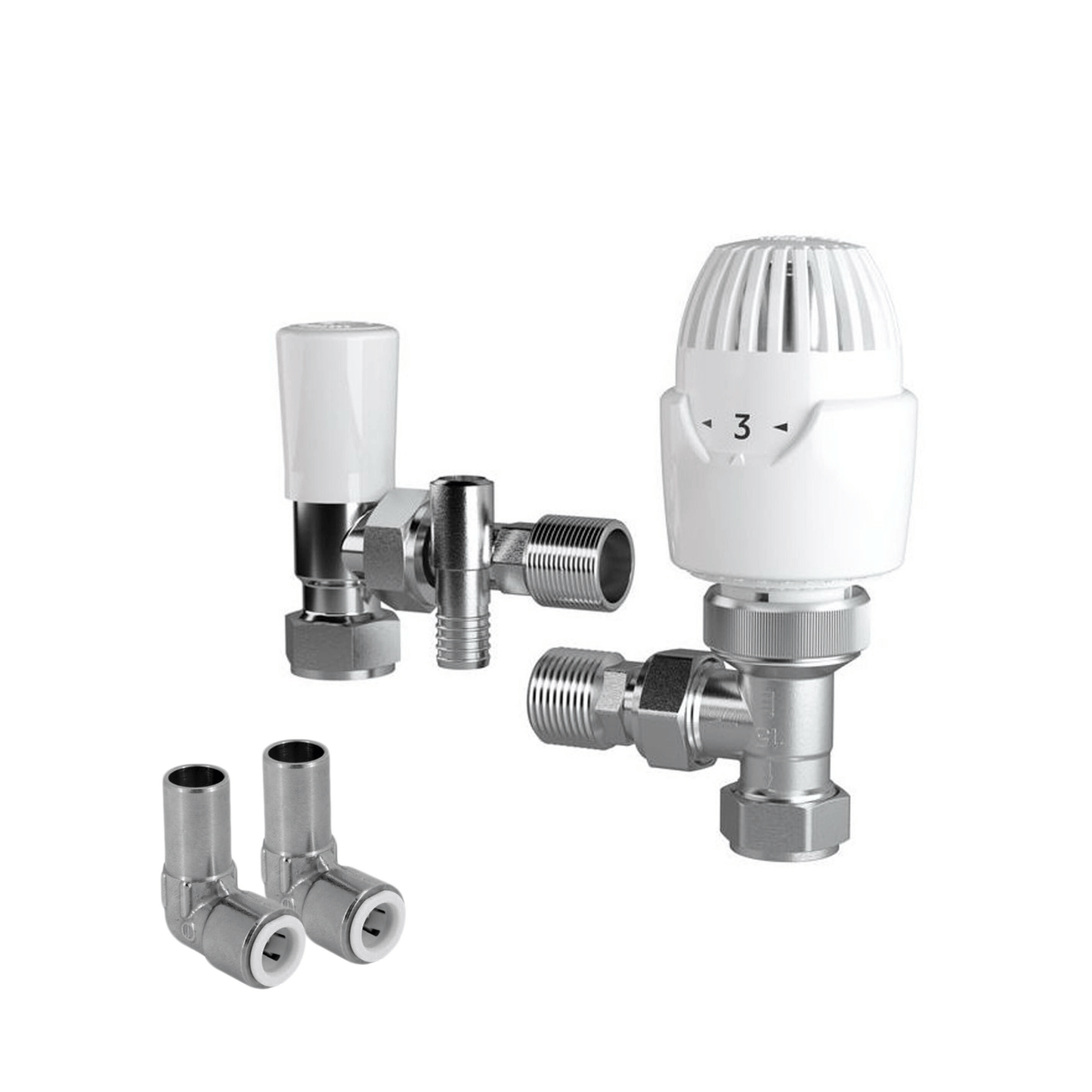 Drayton RT212 TRV, Lockshield Drain Off & 15mm Push-Fit Elbow - Angle - 15mm - 08 09 267