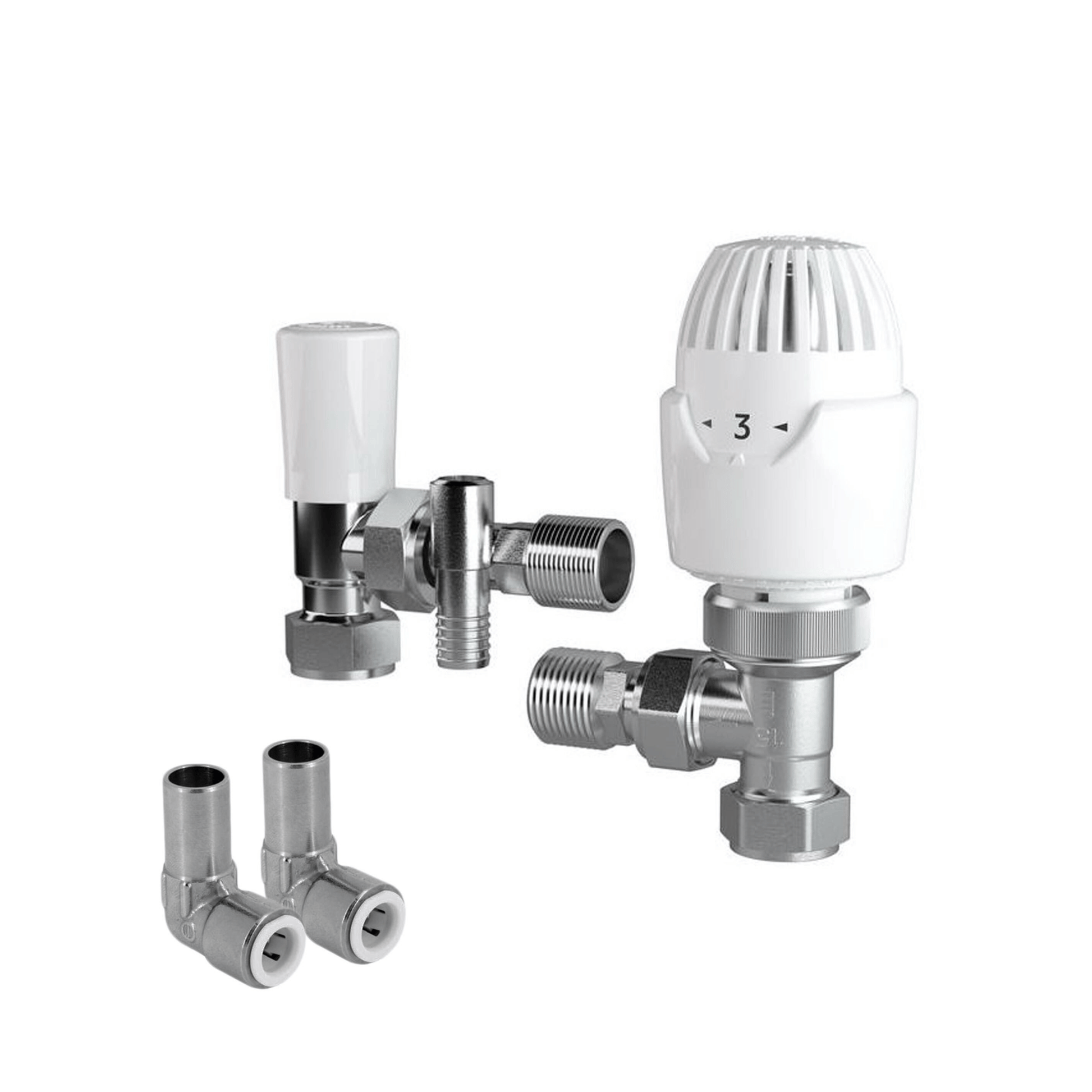 Drayton RT212 TRV, Lockshield Drain Off & 10mm Push-Fit Elbow - Angle - 15mm - 08 09 268