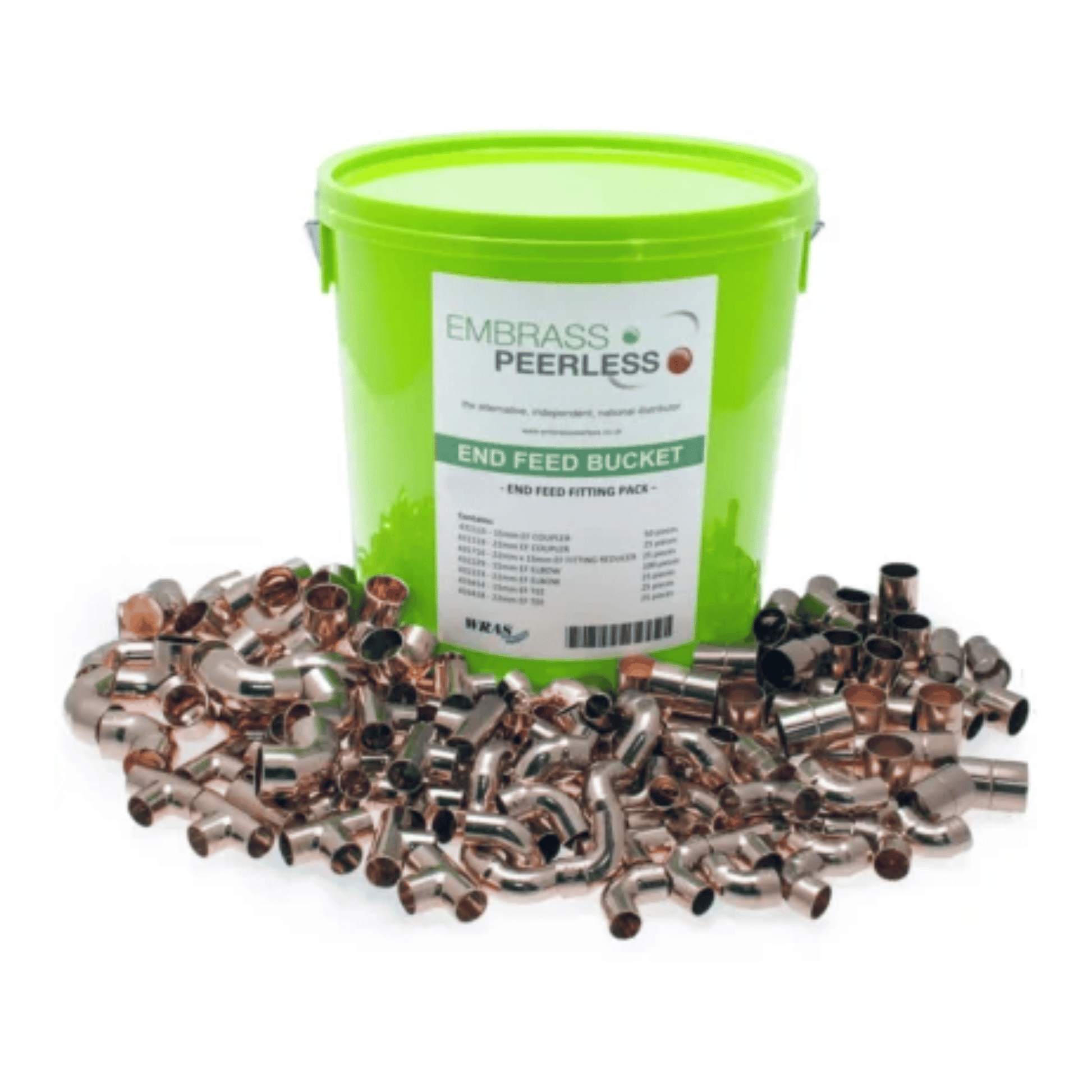 End Feed - Bucket 300 - 15mm x Coupler x 50, 22mm Coupler x 25, 22mm x 15mm Fitting Reducer x 25, 15mm Elbow x 100, 22mm Elbow x 50, 15mm Street Elbows x 25, 15mm Tee x 25