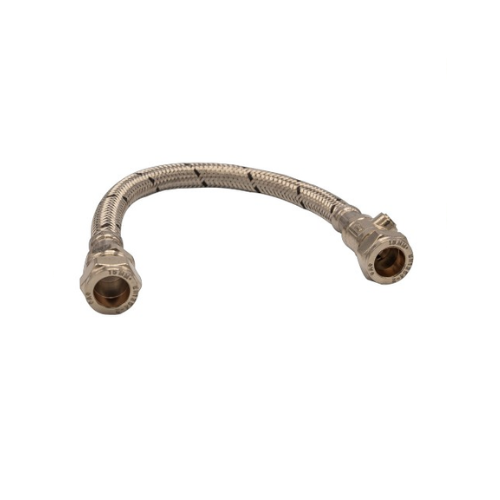 Flexible Tap Connector - C x C with Isolating Valve - Standard Bore - 15mm x 15mm x 500mm - WRAS Approved