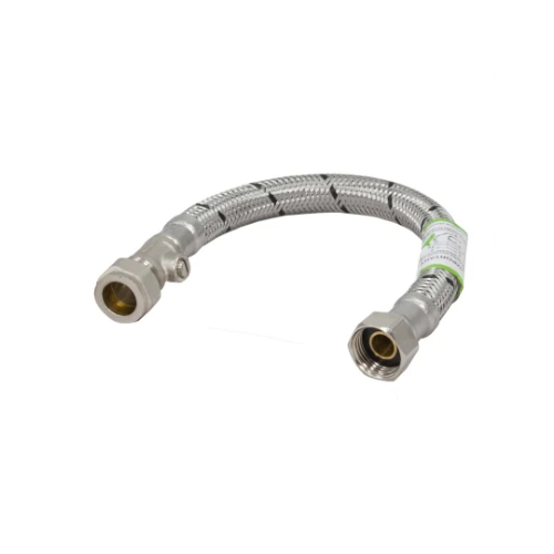 Flexible Tap Connector - C x F with Isolating Valve - Large Bore - 15mm x 1/2" x 300mm - WRAS Approved