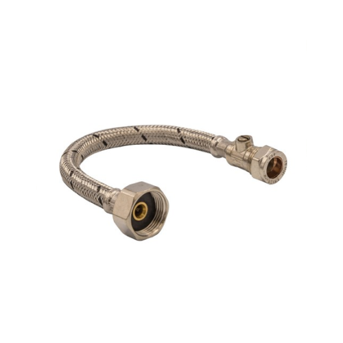 Flexible Tap Connector - C x F with Isolating Valve - Standard Bore - 15mm x 1/2" x 150mm - WRAS Approved