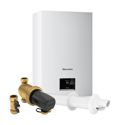 Glow-worm Compact LPG Combi 28C - Combi Boiler with Horizontal Flue & System Filter - 10040108 + 10031041 + 10035820
