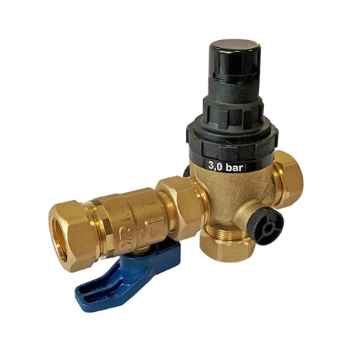 Heatrae Sadia Multibloc 3-Port Reducer with Stop Cock (No Relief) - 22mm - 95605869/95605021