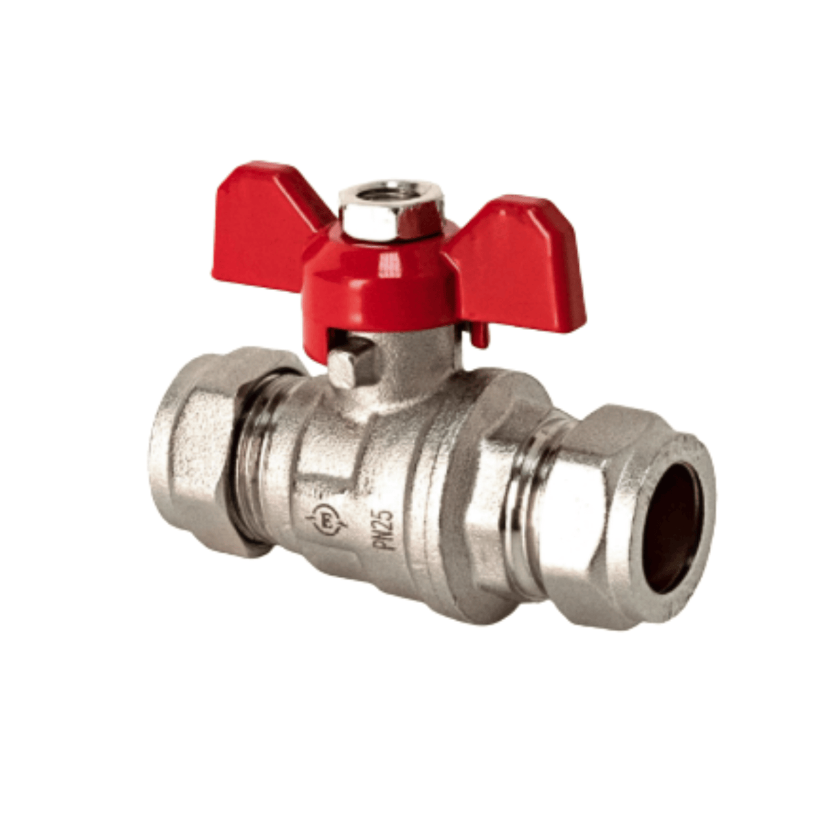 Inta i-Ball Full Bore Compression Ball Valve with Butterfly Handle - Red - 35mm - BBV209335R