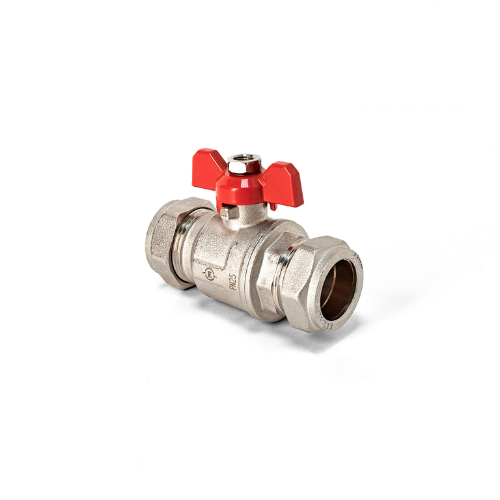 Inta Ball Valve - Full Bore - Red Butterfly Handle - 22mm - BBV209322R
