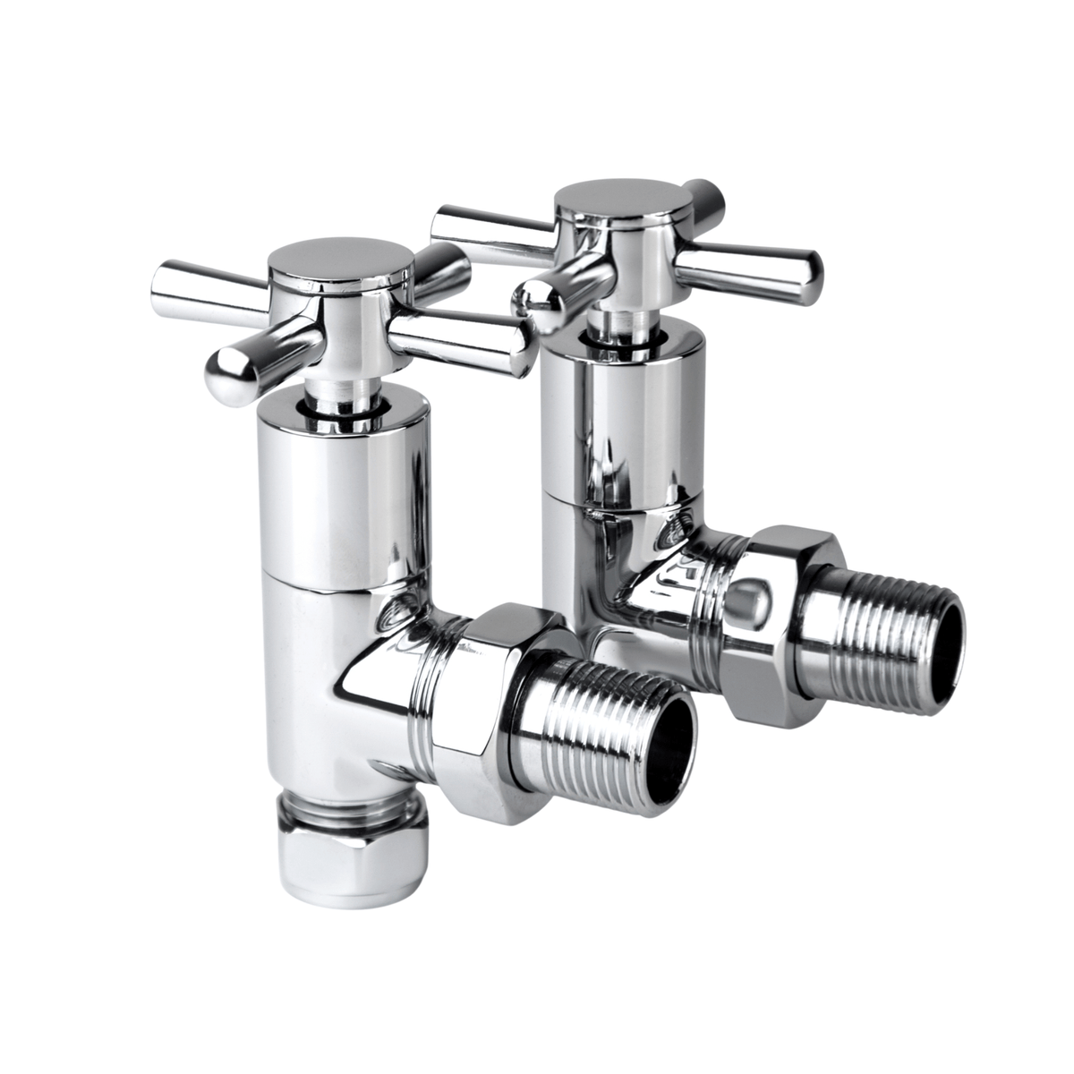 Inta Cross Handle Radiator Valves - Angled - 1/2" x 15mm - Chrome - 1034CP