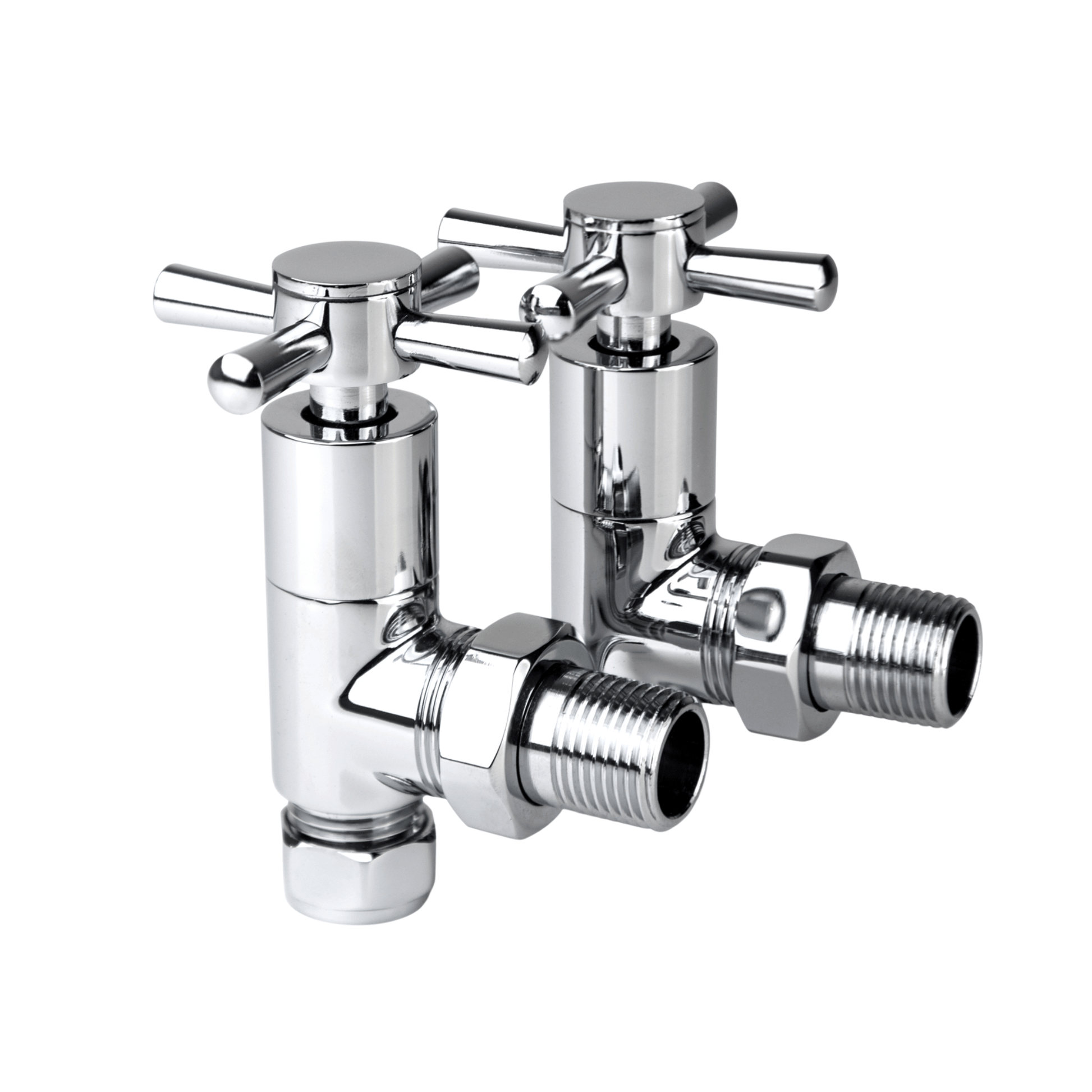 Inta Cross Handle Radiator Valves - Angled - 1/2" x 15mm - Chrome - 1034CP