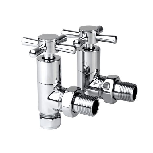Inta Cross Handle Radiator Valves - Angled - 1/2" x 15mm - Chrome - 1034CP