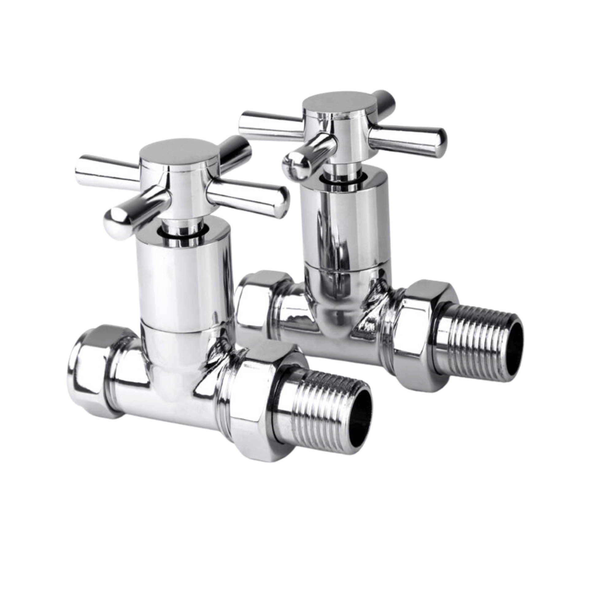 Inta Cross Handle Radiator Valves - Straight - 1/2" x 15mm - Chrome - 1035CP