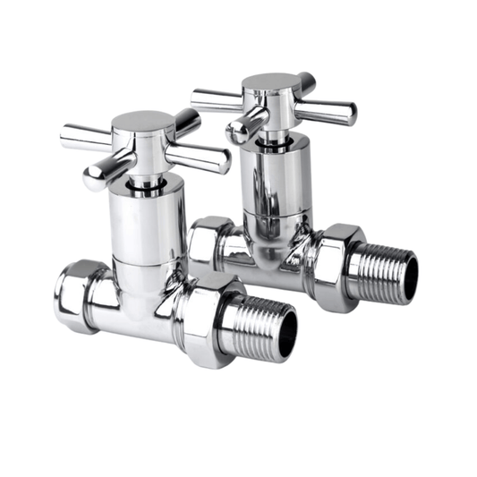 Inta Cross Handle Radiator Valves - Straight - 1/2" x 15mm - Chrome - 1035CP