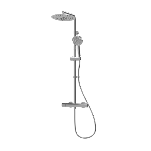 Inta Enzo Deluxe Safe-Touch Dual Outlet Thermostatic Shower with Telescopic Riser Kit, Overhead Soaker and Multi-function Handset - IX200025CP