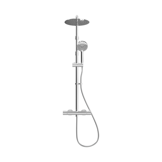 Inta Enzo Deluxe Safe-Touch Dual Outlet Thermostatic Shower with Telescopic Riser Kit, Overhead Soaker & Handset - IX200025CP