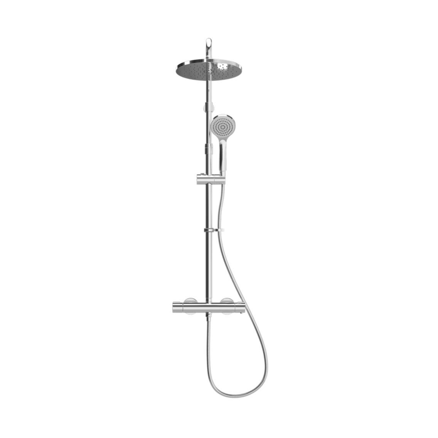 Inta Enzo Safe-Touch Dual Outlet Thermostatic Shower with Telescopic Riser Kit, Overhead Soaker & Handset - IX200020CP