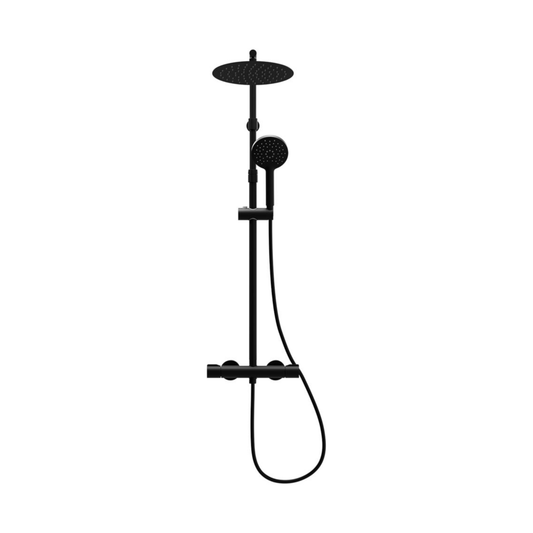 Inta Enzo Safe-Touch Dual Outlet Thermostatic Shower with Telescopic Riser Kit, Overhead Soaker & Multi-function Handset - Black - IX200025BK