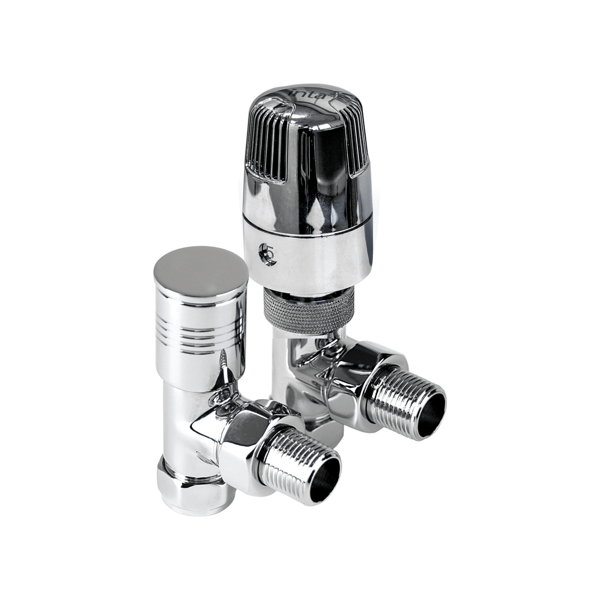 Inta i-Therm Thermostatic Radiator Valve with Lockshield - Angled - 15mm - High Polished Chrome - TRVAN15HP