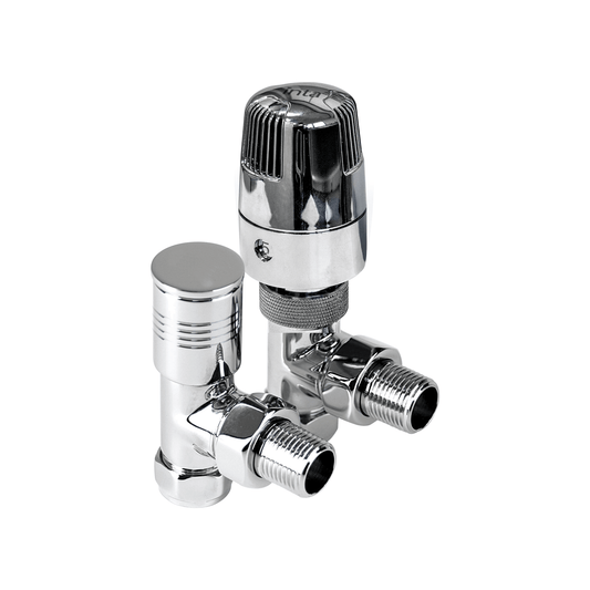 Inta i-Therm Thermostatic Radiator Valve with Lockshield - Angled - 15mm - High Polished Chrome - TRVAN15HP