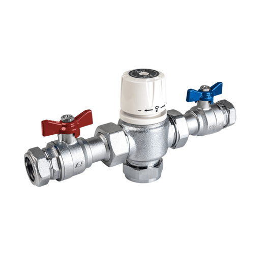 Inta Intamix Low Pressure Under Bath Thermostatic Mixing Valve with Isolation Unions & Check Valves - 28mm - 41028CPB