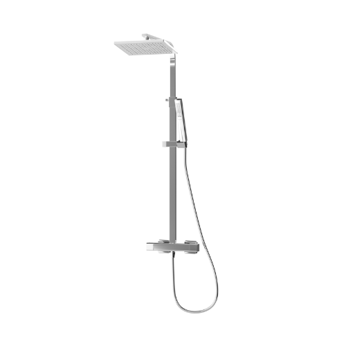 Inta Mio Safe-Touch Dual Outlet Thermostatic Shower with Telescopic Riser Kit, Overhead Soaker and Handset - IX400020CP