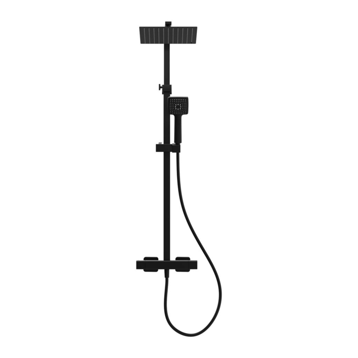 Inta Mio Safe-Touch Dual Outlet Thermostatic Shower with Telescopic Riser Kit, Overhead Soaker & Multi-function Handset - Black - IX400025BK