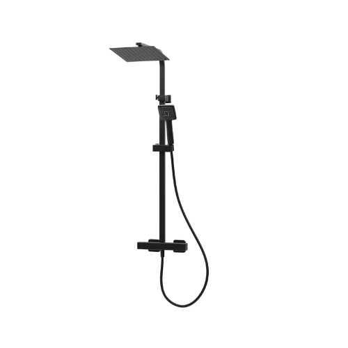 Inta Mio Safe-Touch Dual Outlet Thermostatic Shower with Telescopic Riser Kit, Overhead Soaker and Multi-function Handset - Black - IX400025BK