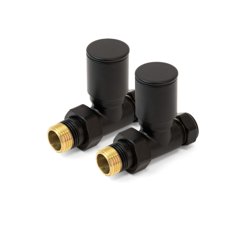 Inta Modern Radiator Valves - Straight - 1/2" x 15mm - Black - 1024BL