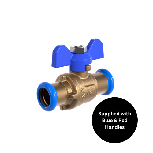 Inta Trade-Tec Press-Fit Ball Valve - Blue and Red Butterfly Handle - 28mm - TR-PPBV28R