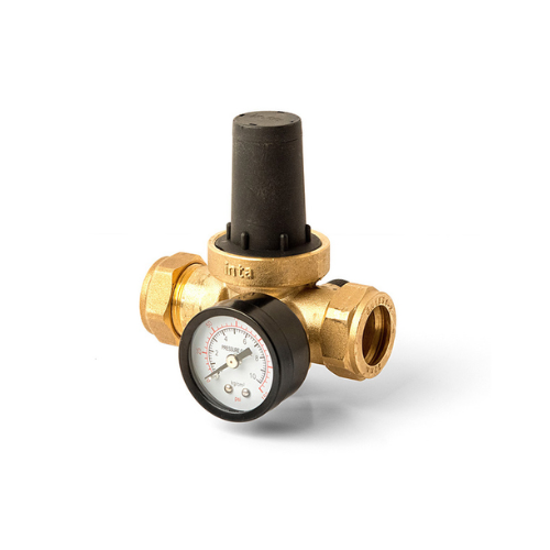 Inta Trade-Tec Pressure Reducing Valve with Gauge and 15mm Reducers - 22mm - PRVG22