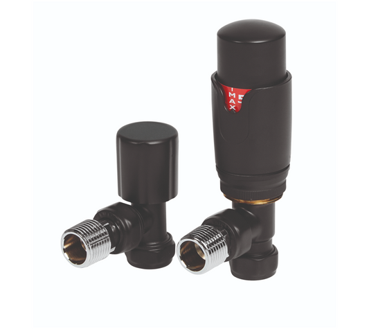 Vitow Modern Round TRV & Lockshield Set - Angled - Black