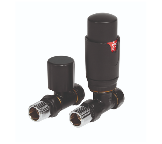 Vitow Modern Round TRV & Lockshield Set - Straight - Black