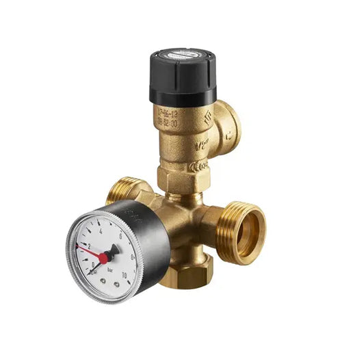 Oventrop Safety Relief Valve for Riser Installation Complete with Gauge - 6 Bar - 1364248