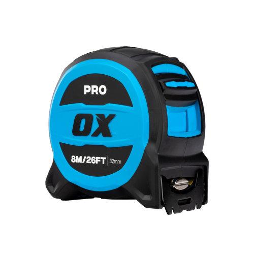 OX Pro 8m/26ft Tuff Blade Tape Measure - Magnetic Dual Hook & 32mm Wide Blade - OX-P506408