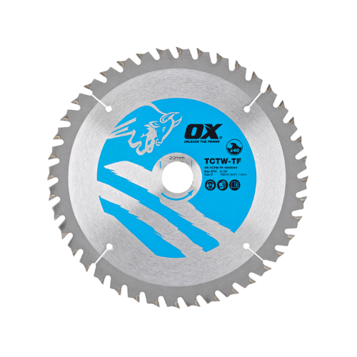 OX Wood Cutting Thin Kerf Circular Saw Blade 165/20mm, 40 Teeth ATB - OX-TCTW-TF-1652040